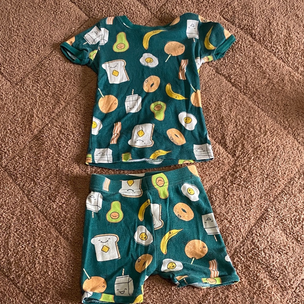 Old Navy Green Breakfast Print Kids Pajama Set